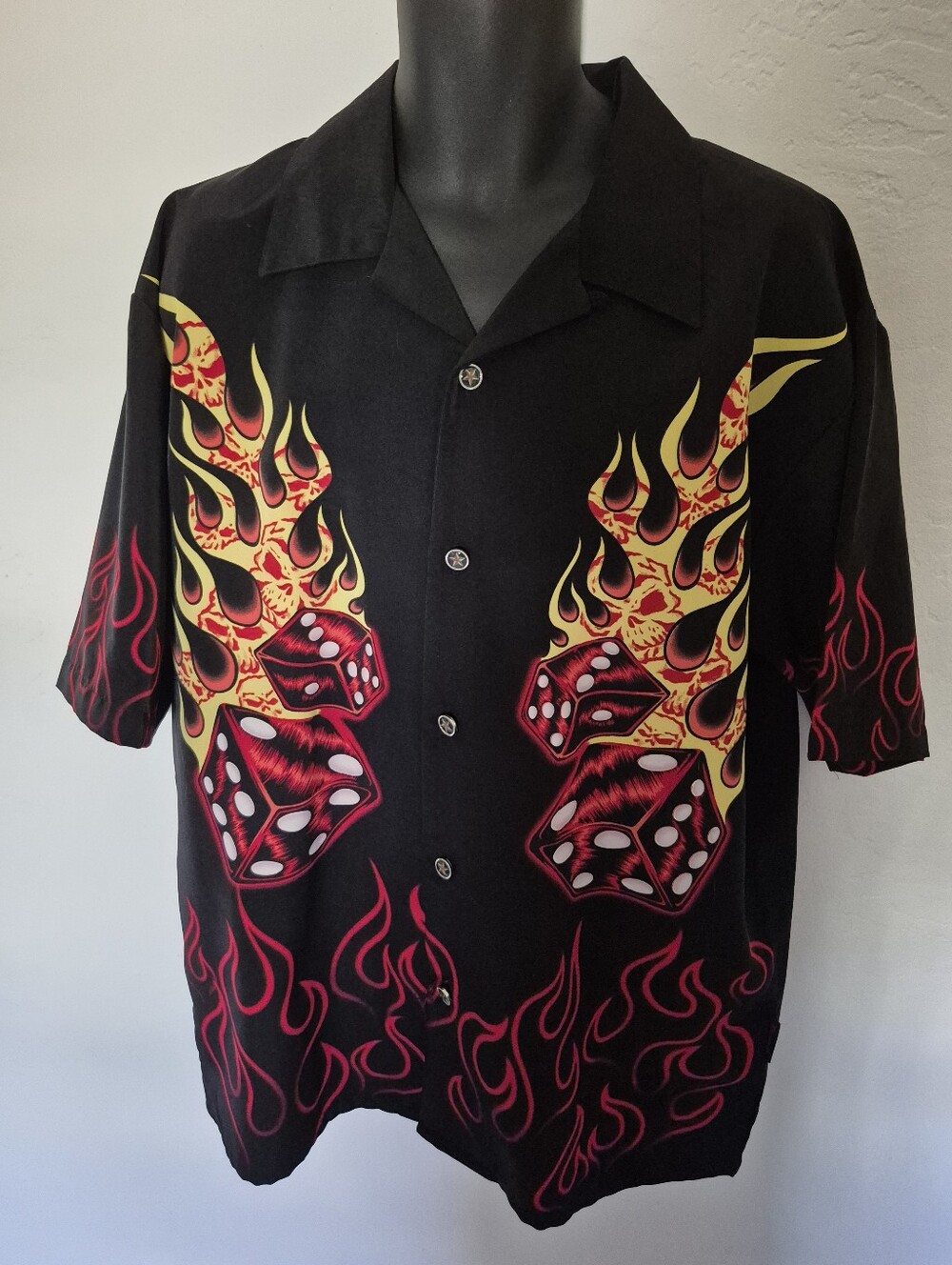 Vintage 90s Rockabilly Gearhead Flame Shirt XL